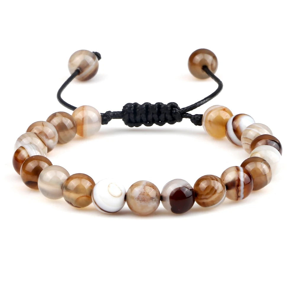 White Smoke 8mm Tiger Eye Stone Beads Bracelet Adjustable Braided Rope Bangles Natural Lava Rock Men Women Yoga Healing Balance Bracelets