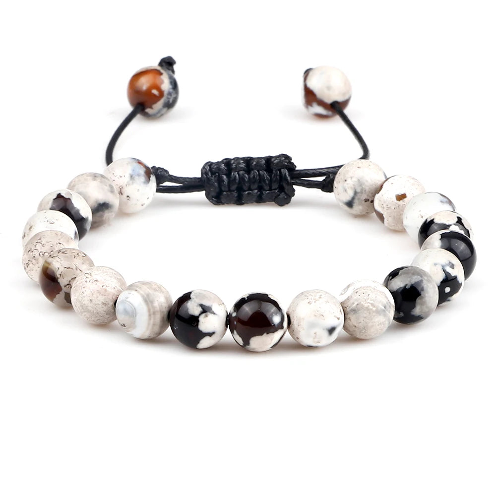 White Smoke 8mm Tiger Eye Stone Beads Bracelet Adjustable Braided Rope Bangles Natural Lava Rock Men Women Yoga Healing Balance Bracelets