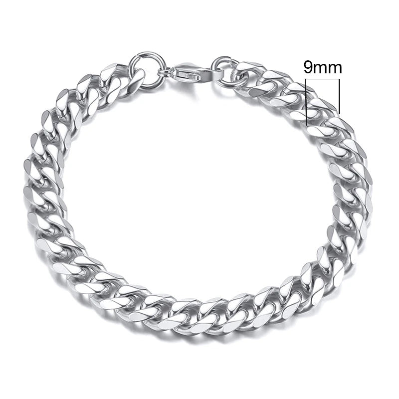 White Smoke Vnox 3-11mm Chunky Miami Curb Chain Bracelet for Men, Stainless Steel Cuban Link Chain Wristband Classic Punk Heavy Male Jewelry