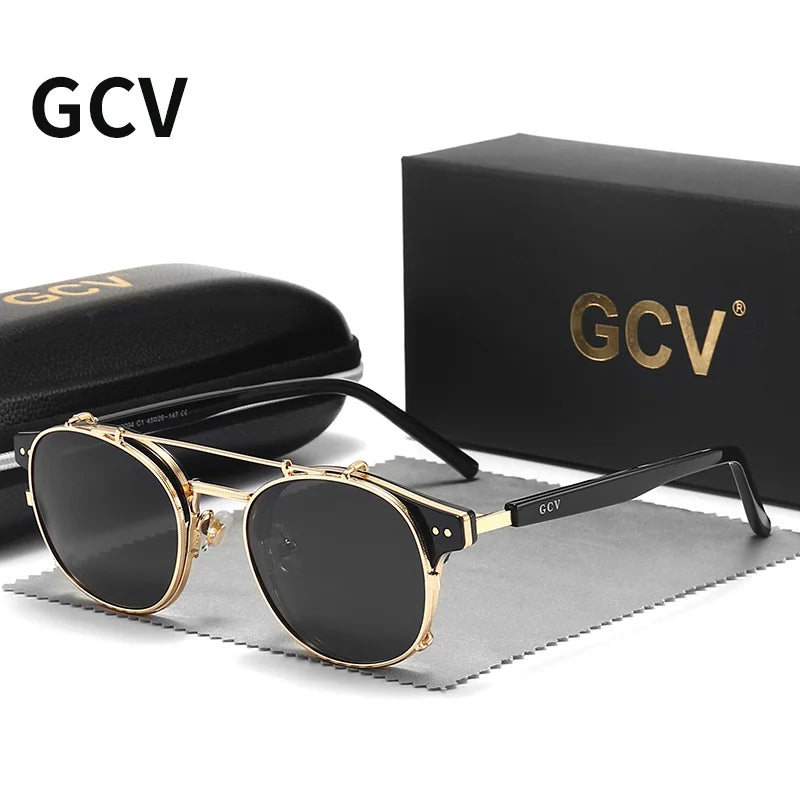 White Smoke GCV Double Layer Removable Lens Sunglasses The Blu-Ray Glasses Acetate Gothic Retro Steampunk Polarized Men Women Sunglesses