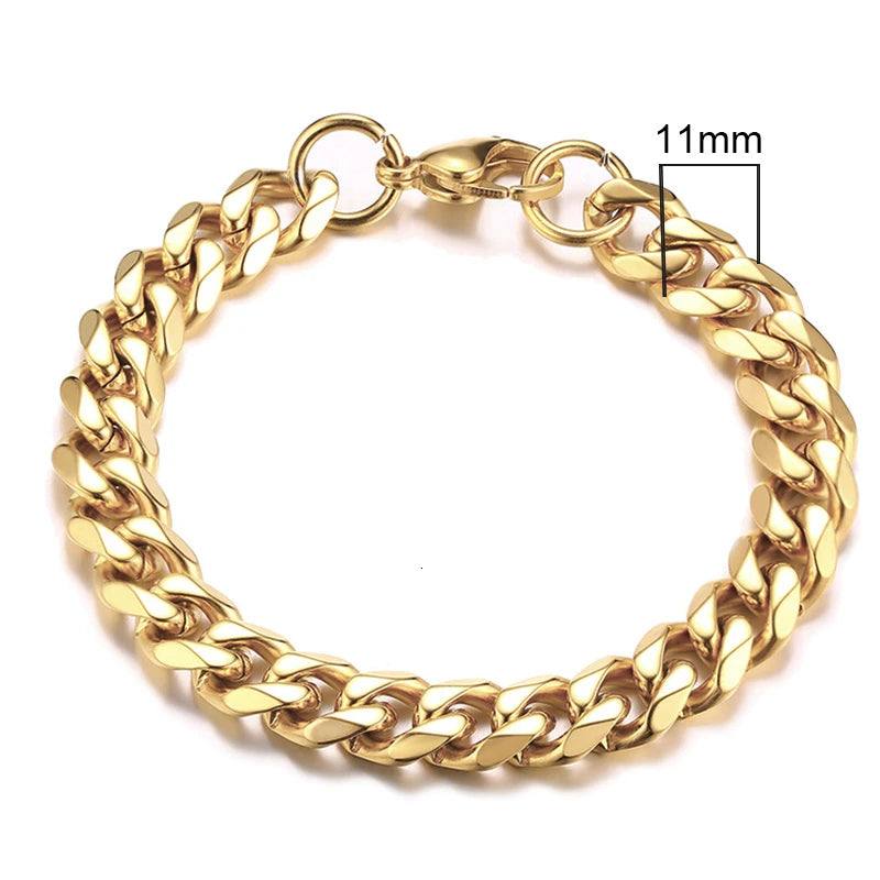 White Smoke Vnox 3-11mm Chunky Miami Curb Chain Bracelet for Men, Stainless Steel Cuban Link Chain Wristband Classic Punk Heavy Male Jewelry