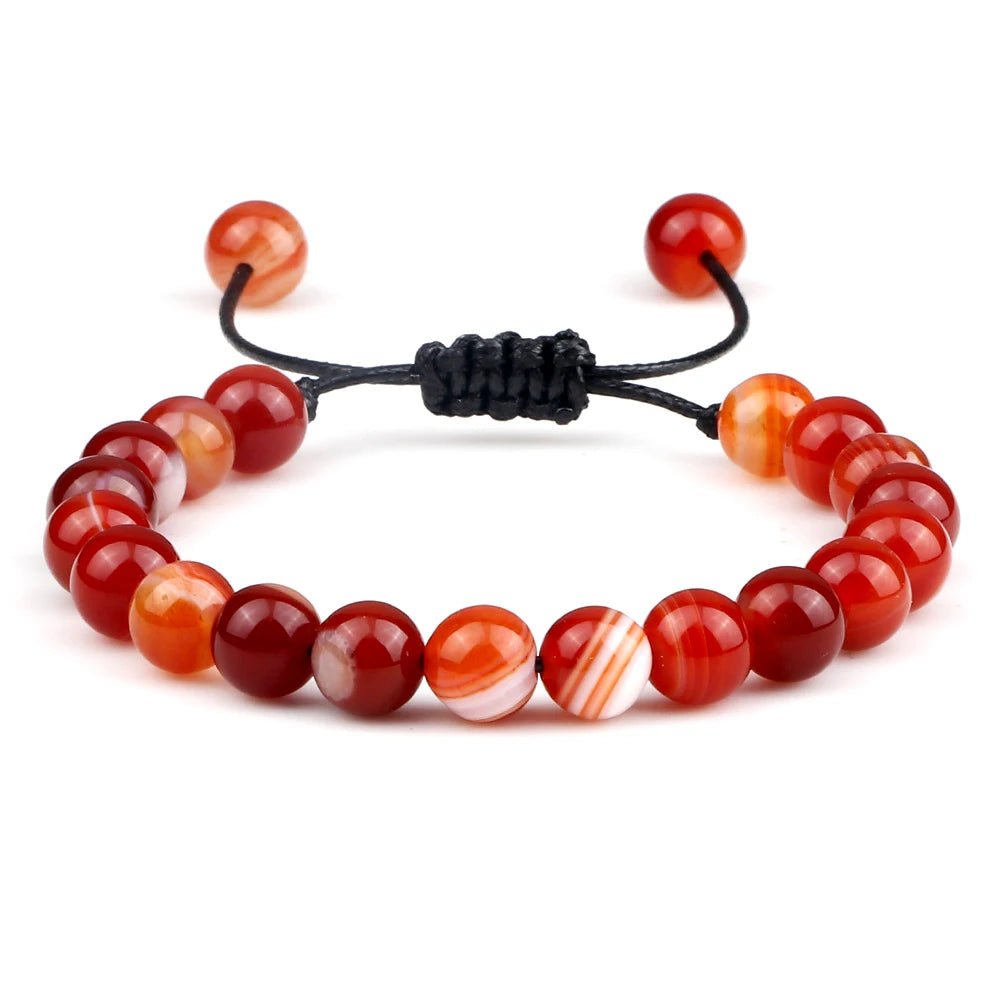 White Smoke 8mm Tiger Eye Stone Beads Bracelet Adjustable Braided Rope Bangles Natural Lava Rock Men Women Yoga Healing Balance Bracelets