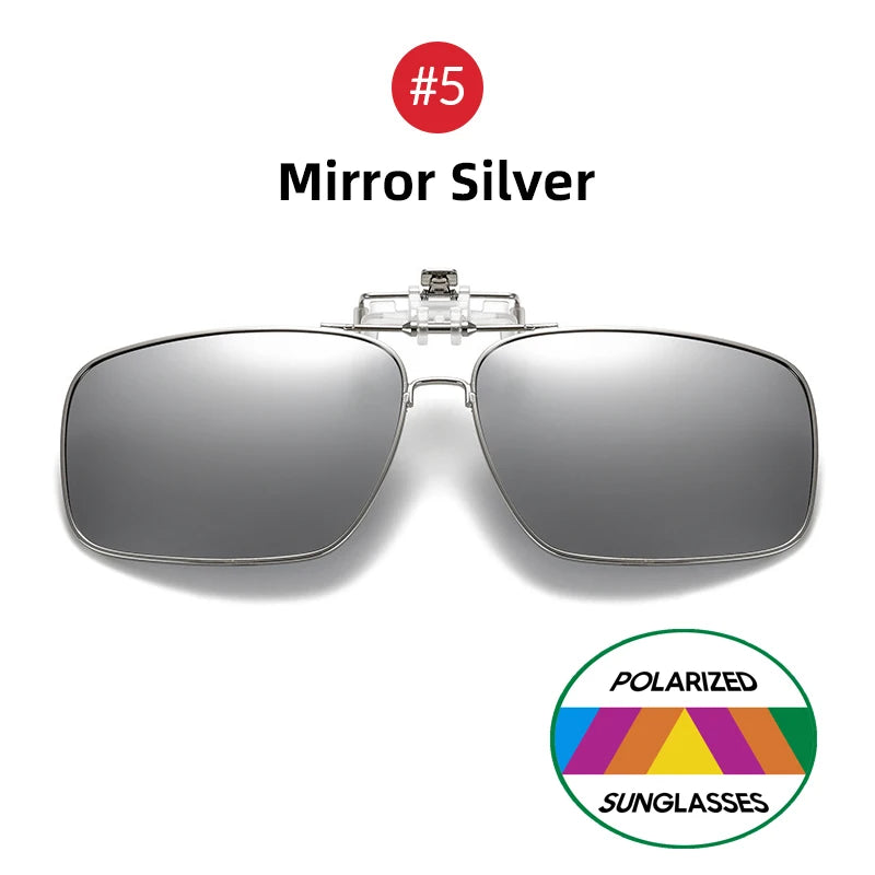 White Smoke VIVIBEE Mens Metal Clip on Sunglasses Polarized Eyeglasses UV400 Women Square Night Vision Driving Sun Glasses