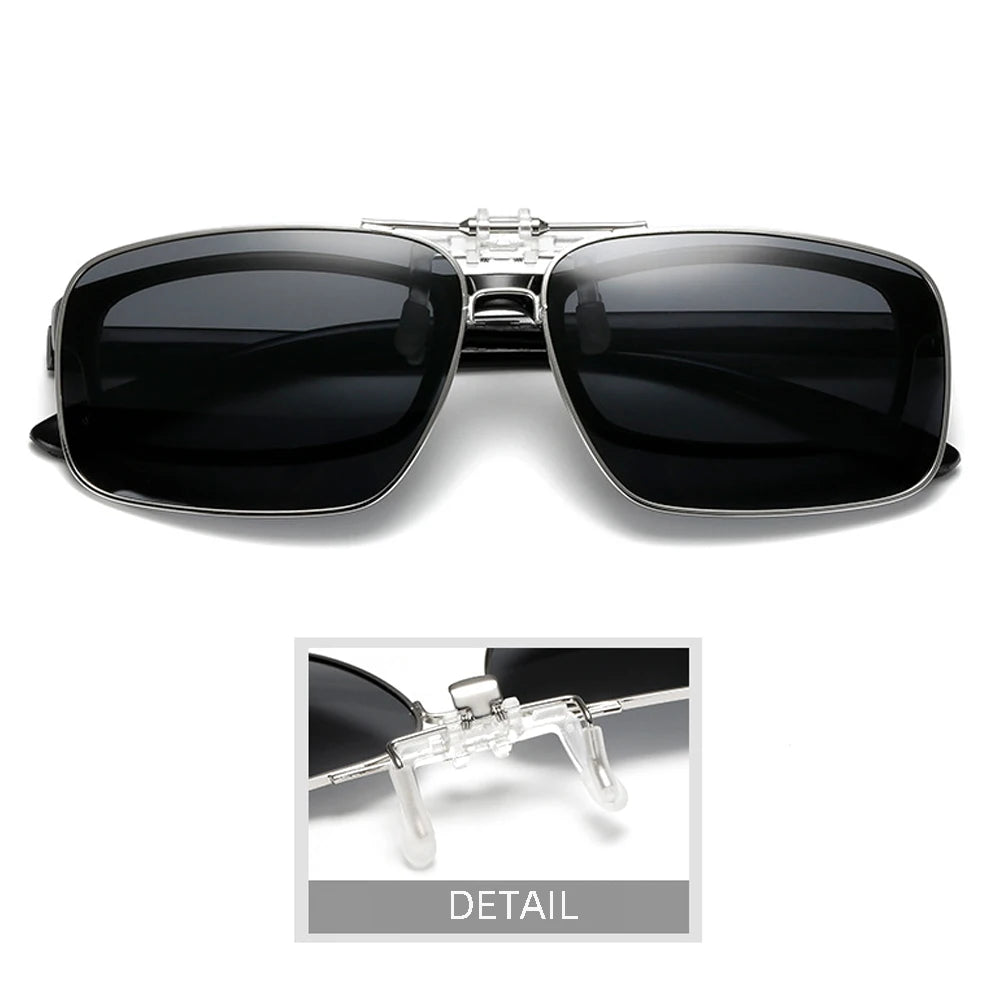 White Smoke VIVIBEE Mens Metal Clip on Sunglasses Polarized Eyeglasses UV400 Women Square Night Vision Driving Sun Glasses