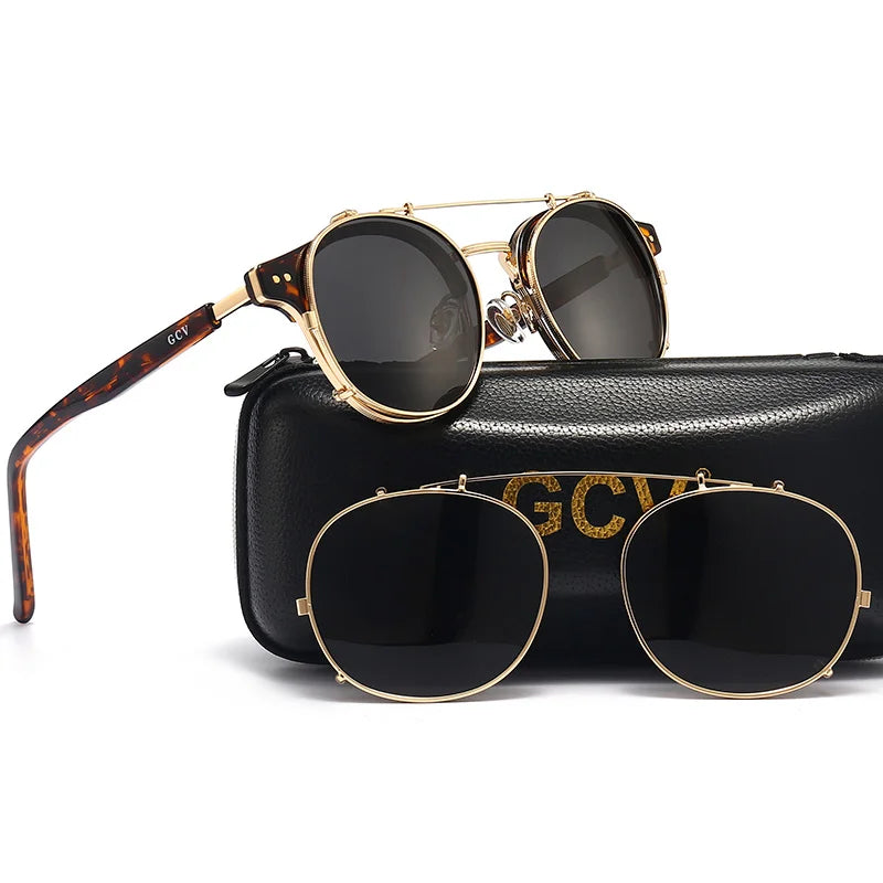 White Smoke GCV Double Layer Removable Lens Sunglasses The Blu-Ray Glasses Acetate Gothic Retro Steampunk Polarized Men Women Sunglesses