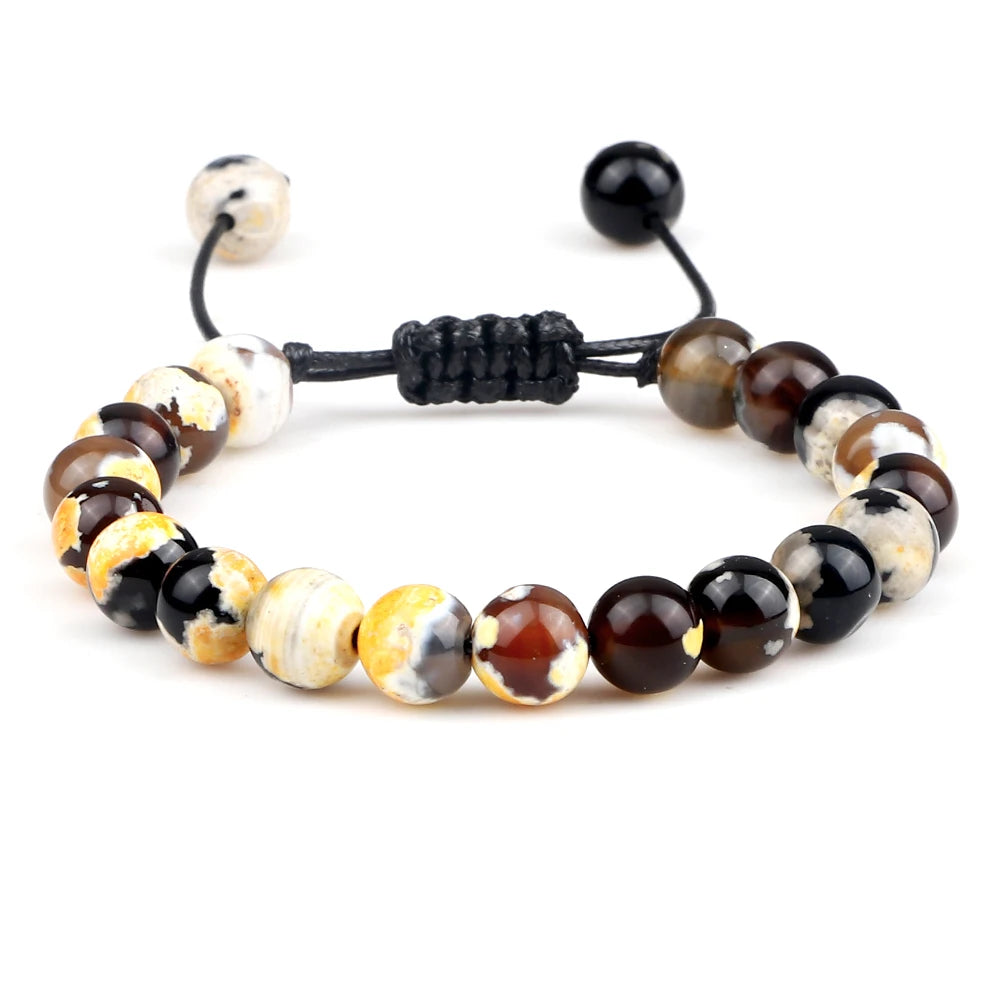 White Smoke 8mm Tiger Eye Stone Beads Bracelet Adjustable Braided Rope Bangles Natural Lava Rock Men Women Yoga Healing Balance Bracelets
