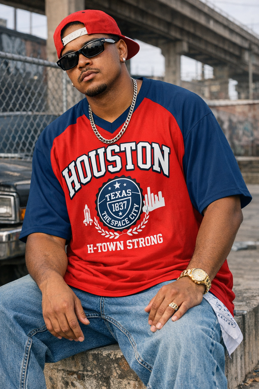 Houston V-Neck T-Shirt – Red and Navy Texas Heritage Sports Shirt