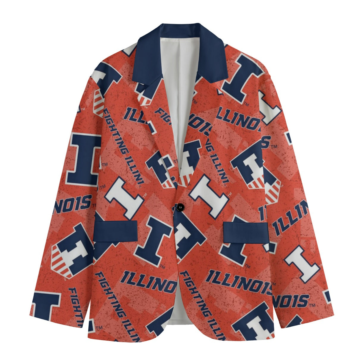Cardigan with Illinois Fighting Illini pattern on a white background