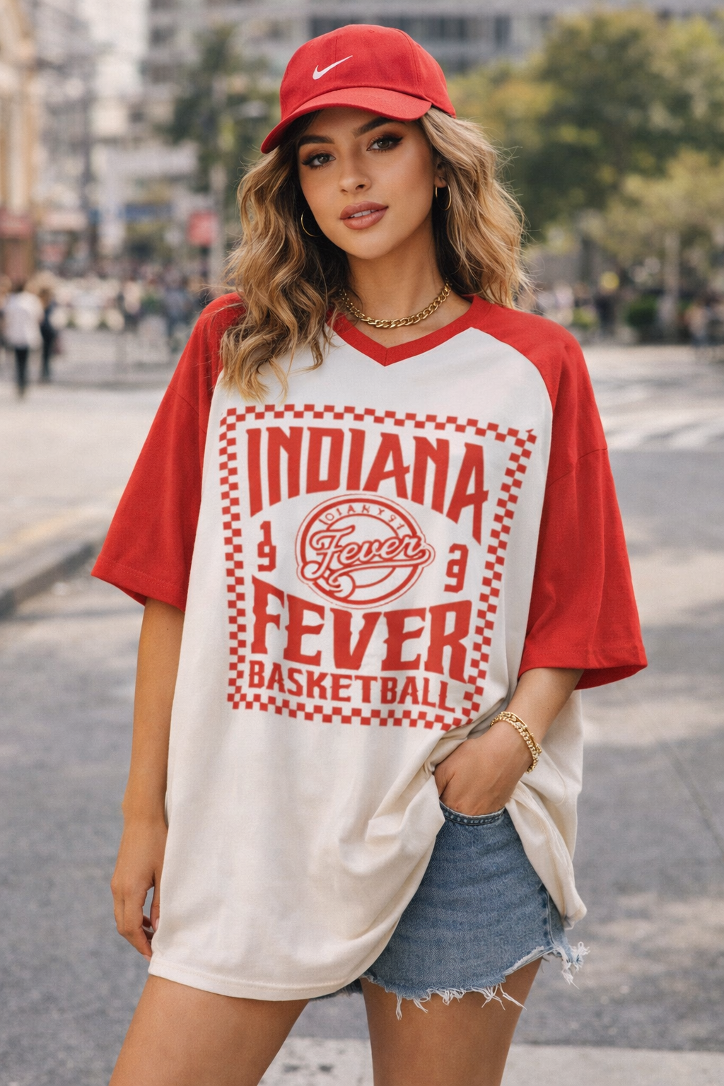 Dark Gray Indiana Fever Basketball V-Neck Short Sleeve T-Shirt