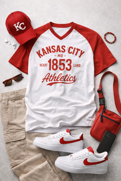 Kansas City 1853 Athletics White and Red Raglan T Shirt – Vintage