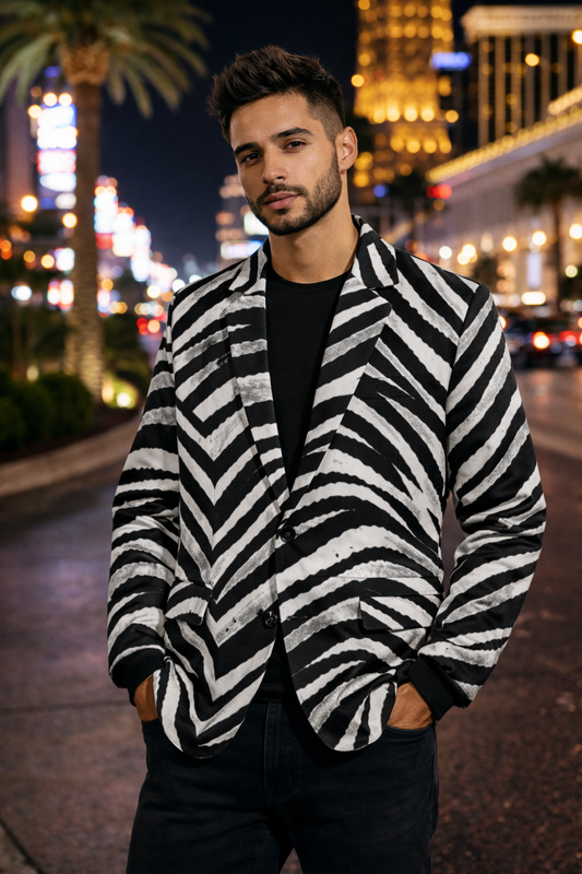Las Vegas Football Zebra Flat Lapel Collar Blazer – Black and White Game Day Streetwear