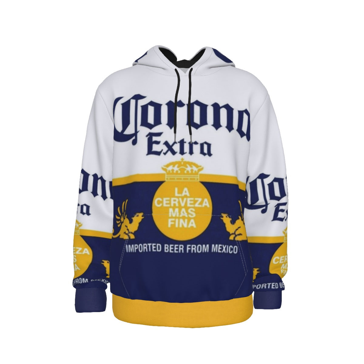 Corona Extra hoodie with brand logo on a white background