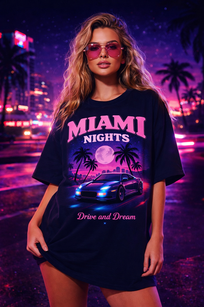 Black Miami Nights Drive and Dream Graphic T-Shirt – Neon City Streetwear Tee