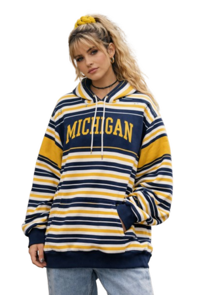 White Smoke Michigan Varsity Striped Women's Pullover Hoodie