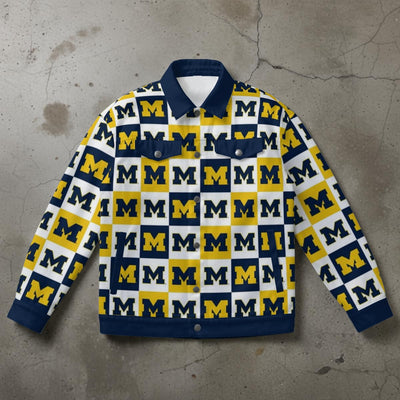 Michigan  Unisex Collared Jacket – Maize and Blue Football Varsity Style Outerwear – game day outfit, nfl fan apparel, image 1.0