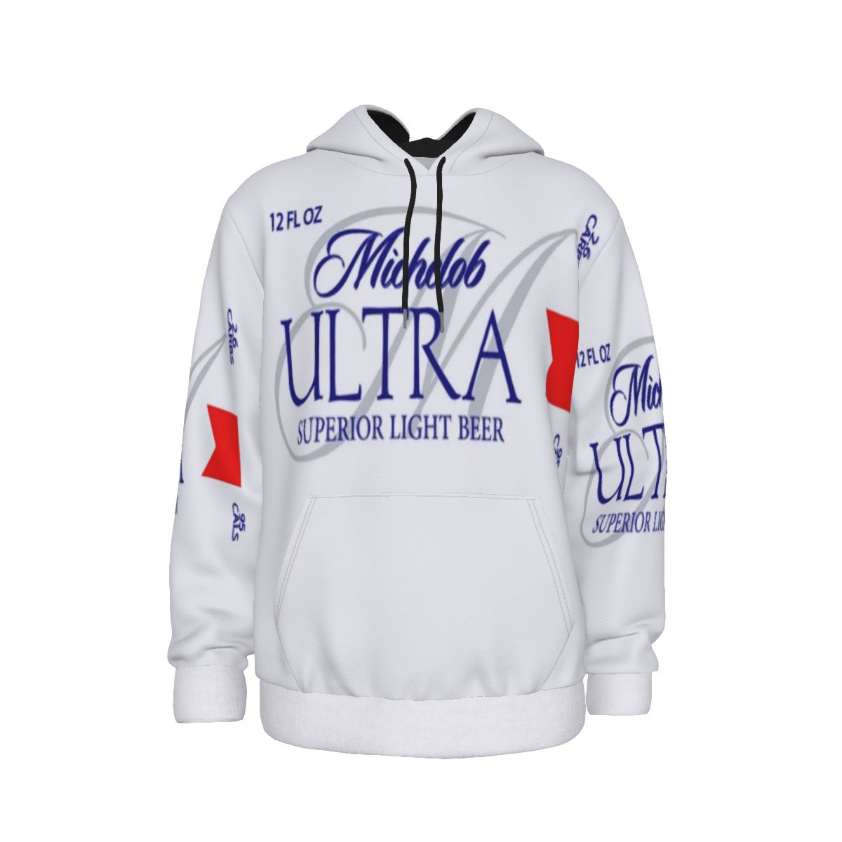 White hoodie with Michelob Ultra branding on a white background