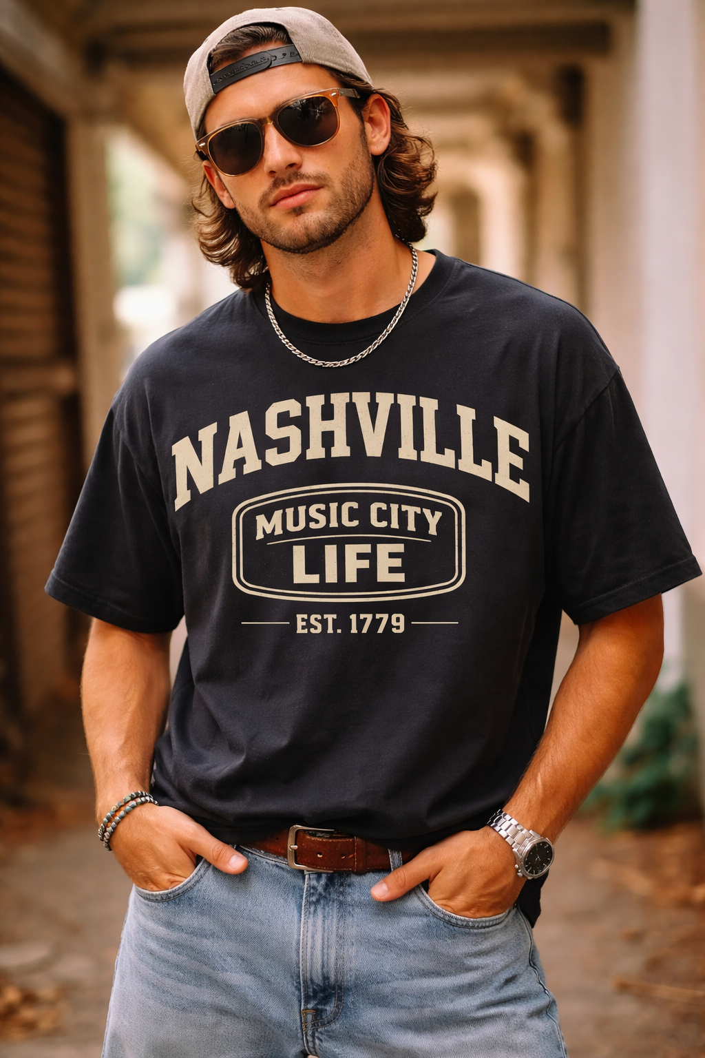 Black Nashville Music City Life Tee — Vintage Music City T-Shirt