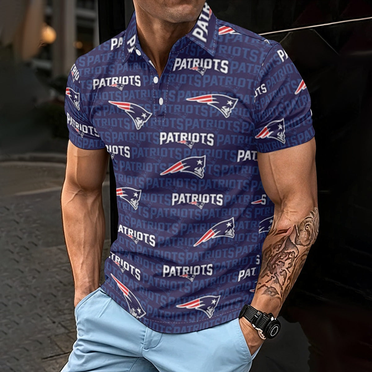 New England Patriots Men's Polo Shirt – game day outfit, casual fan outfit, image 594
