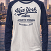 Light Gray New York Baseball City Raglan Long Sleeve Shirt – Navy Blue and White Athletic Varsity Tee Est. 1903