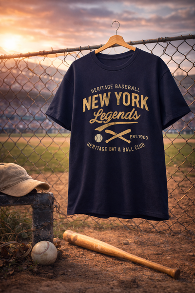 Black New York Legends Baseball T-Shirt — Vintage Heritage Bat & Ball Club Tee