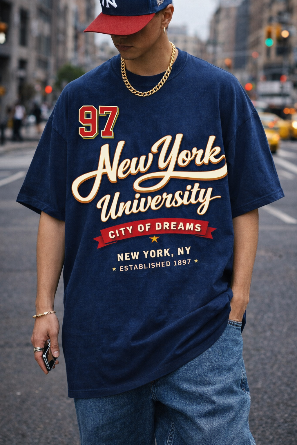 New York University '97 Vintage Collegiate Tee  script and retro varsity number shirt