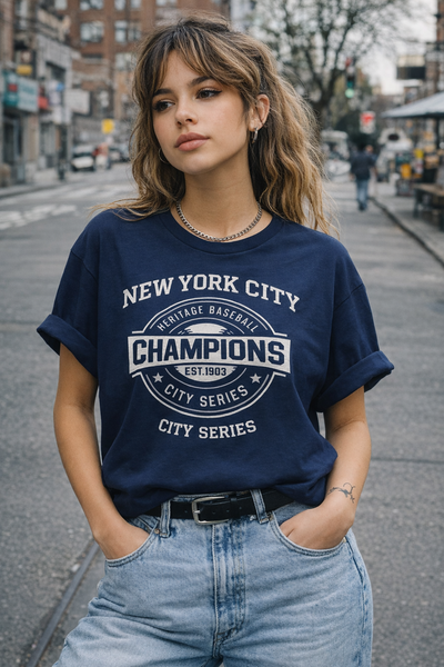 Light Slate Gray New York City Champions T-Shirt — Vintage Baseball City Series Tee