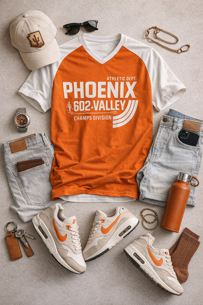 Phoenix 602 Valley Varsity T-Shirt – Orange White Athletic City Streetwear Style v