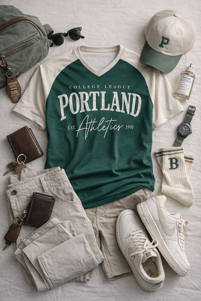 Portland Athletics Graphic T-Shirt in Green and Beige bb