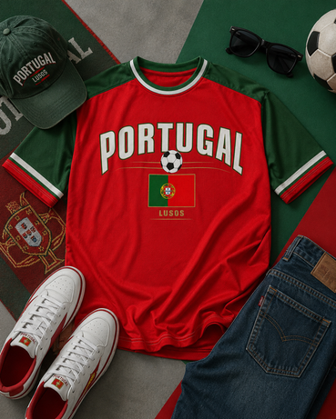 Portugal Soccer Shirt Retro Fan Tee – Red Green Football T-Shirt – Portugal Supporter Graphic Shirt – Lusos National