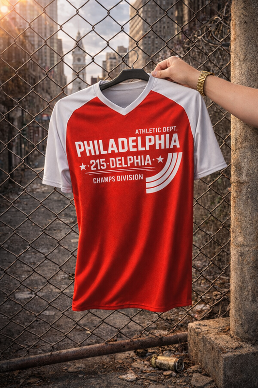 Red and White Philadelphia Athletic T-Shirt – Varsity Sports Graphic Tee for Fans and Streetwear tee