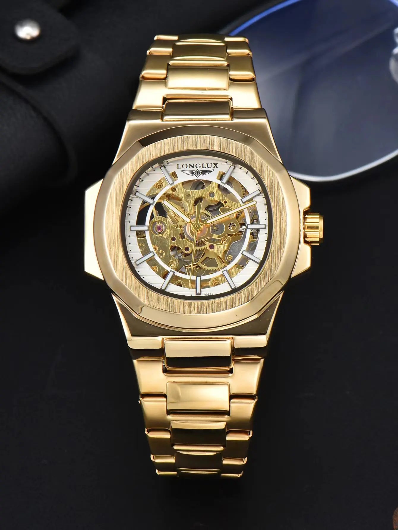 Black LONGLUX Men automatic mechanical watch luxury watches waterproof skeleton business cheap wholesale stainless steel gift watch