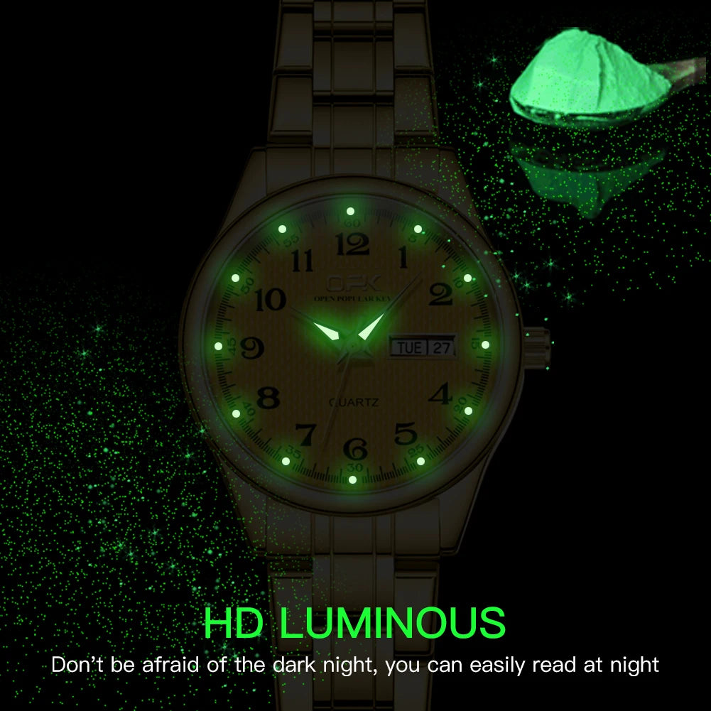 Black OPK 8110 Ladies Watch Classic Simple Brand Quartz Watch Stainless Steel Strap Watch For Women Waterproof Luminous Day-Date Watch