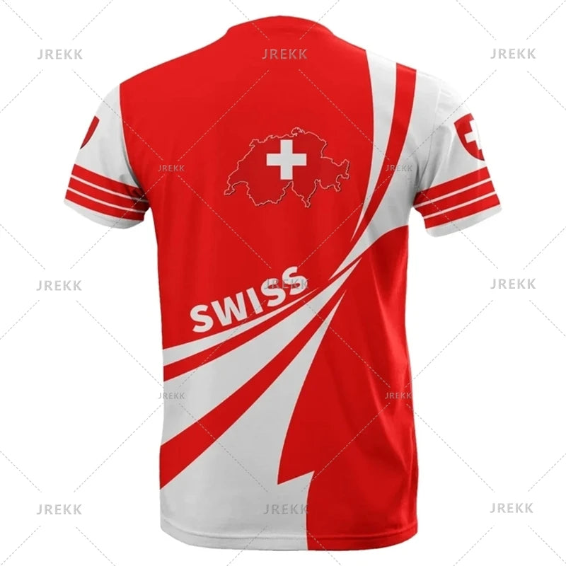 Outdoor Casual Sportswear Tshirts For Men Clothing Switzerland National Emblem Flag 3d Print Cool T-Shirt Gym Tops O Neck Tees