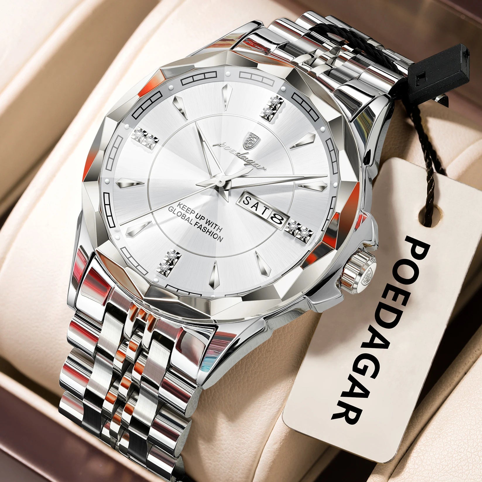 Lavender POEDAGAR Luxury Fashion Man Clock Top Business Waterproof Luminous Date Week Men's Watches Quartz Stainless Steel Men Wristwatch