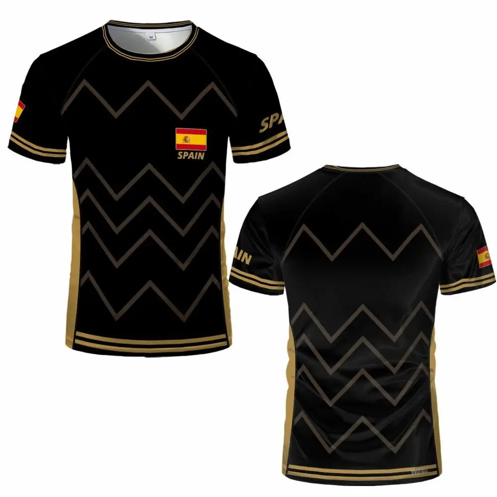 Spain Flag Graphic Jersey Fashion Geometric Print Quick-drying Football T-shirt Men Women Sports Training Casual Breathable Tops
