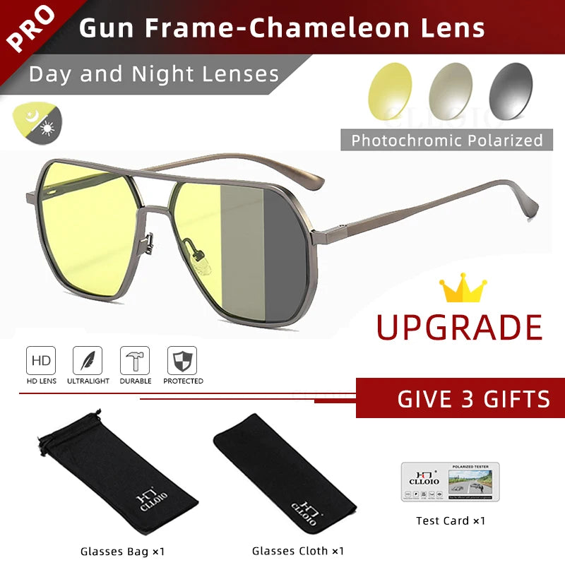 White Smoke CLLOIO Anti-glare Day Night Vision Glasses Men Women Polarized Driving Sun Glasses Square Aluminum Photochromic Sunglasses UV400