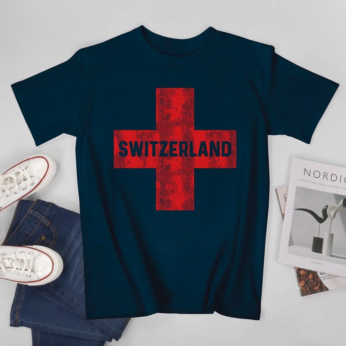 Men Retro Swiss Flag Of Switzerland Tshirt Tees O-neck T Shirts Women Boys 100% Cotton T-Shirt