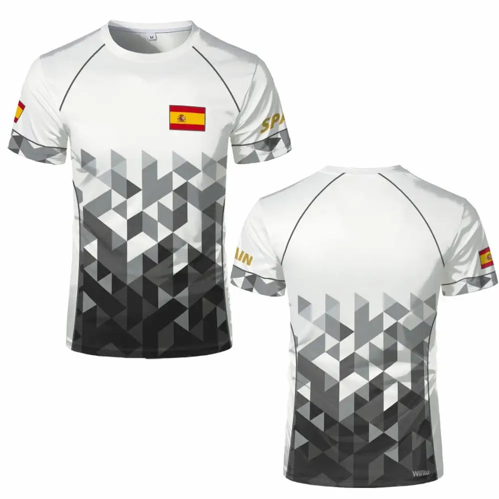 Spain Flag Graphic Jersey Fashion Geometric Print Quick-drying Football T-shirt Men Women Sports Training Casual Breathable Tops