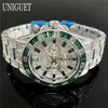 Black Hot Fashion Green Watches Men Brand UNIGUET Luxury Stainless Steel Hip Hop Rainbow Diamond Quartz Wristwatch Male Dropshipping