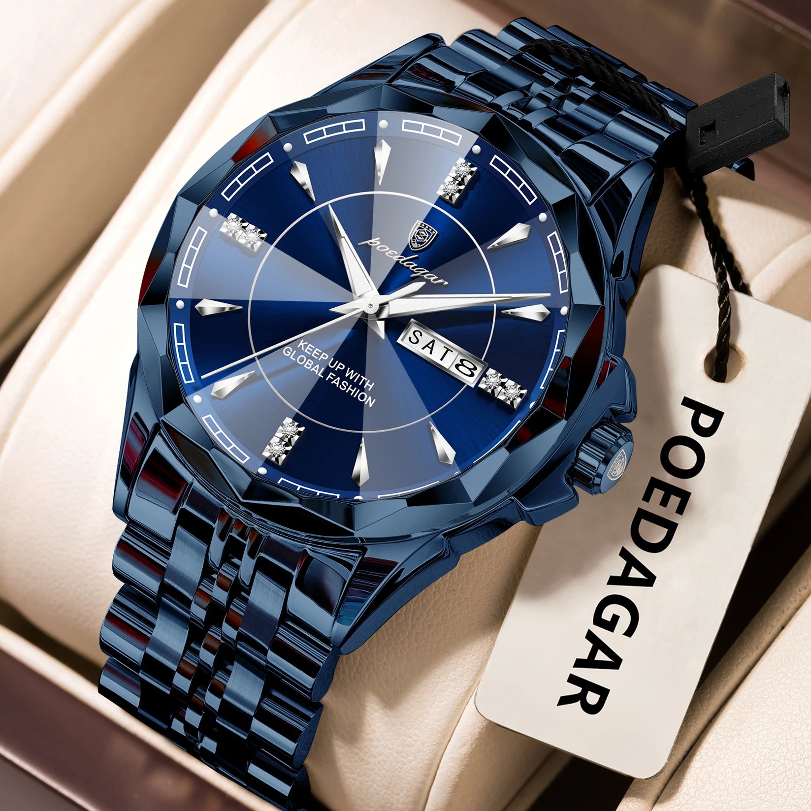 Antique White POEDAGAR Luxury Fashion Man Clock Top Business Waterproof Luminous Date Week Men's Watches Quartz Stainless Steel Men Wristwatch