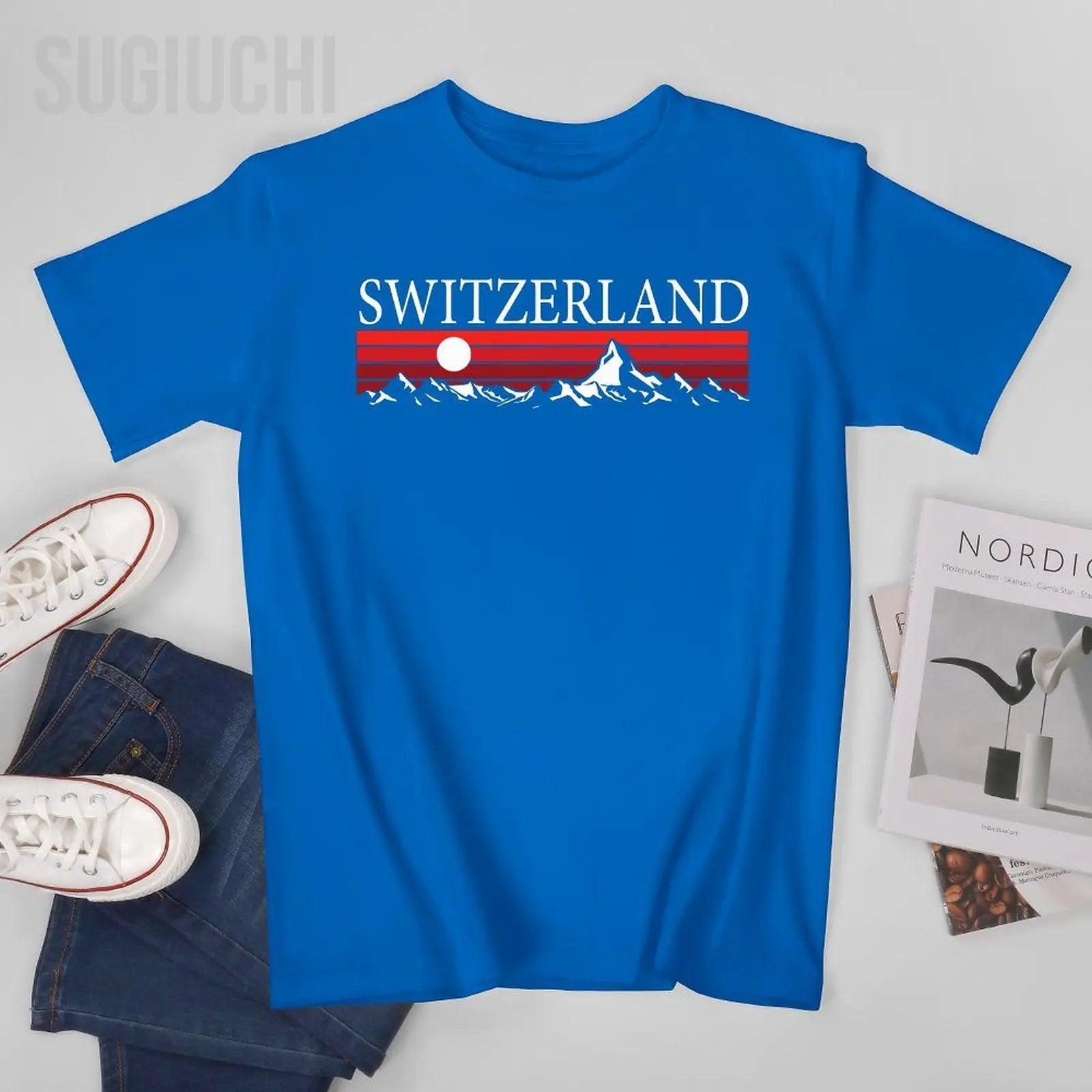 Unisex Men Swiss Alps And Red Sunset Switzerland Mountains Tshirt Tees O-neck T Shirts Women Boys 100% Cotton T-Shirt streetwear fashion product image 17