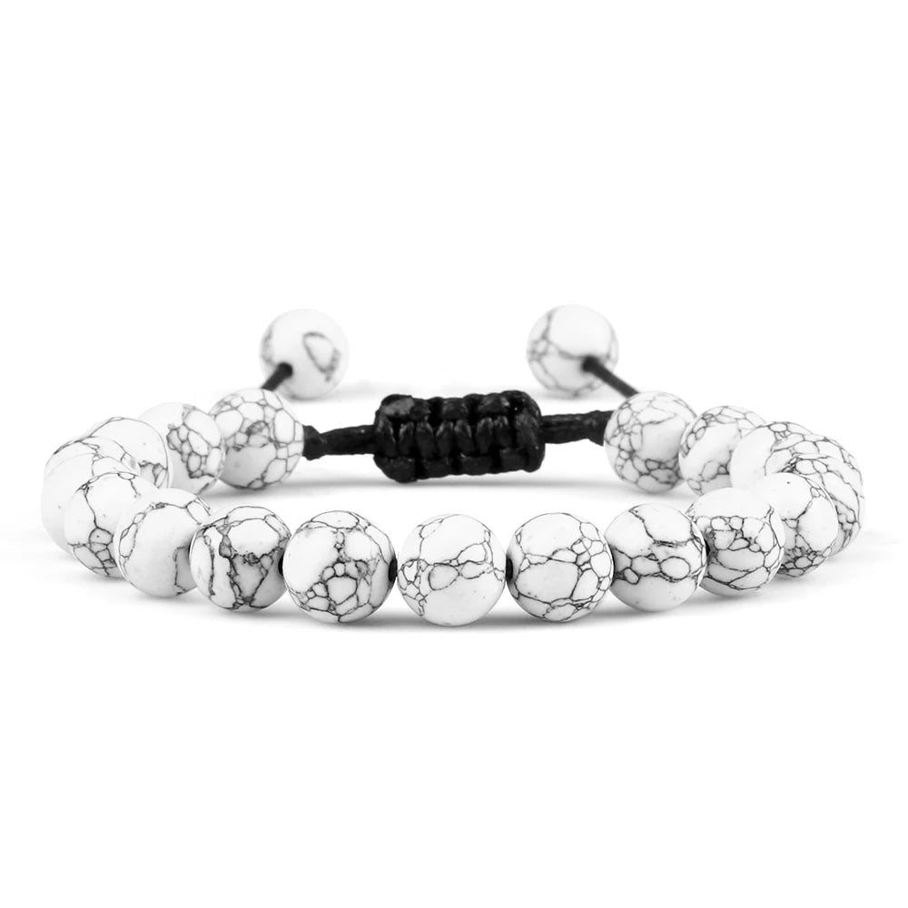 White Smoke 8mm Tiger Eye Stone Beads Bracelet Adjustable Braided Rope Bangles Natural Lava Rock Men Women Yoga Healing Balance Bracelets