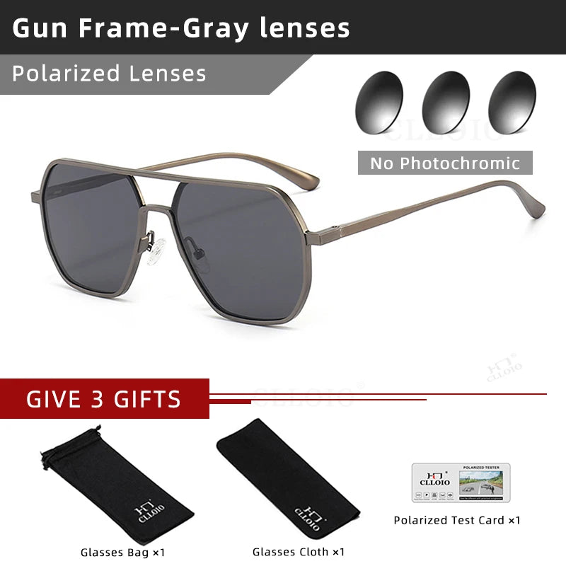 White Smoke CLLOIO Anti-glare Day Night Vision Glasses Men Women Polarized Driving Sun Glasses Square Aluminum Photochromic Sunglasses UV400