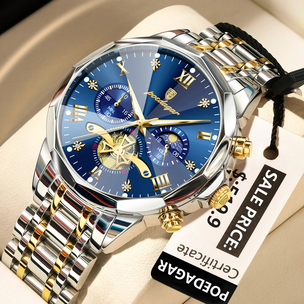 Antique White POEDAGAR Luxury Men Watch Top Original Waterproof Luminous Chronograph Man Wristwatch Stainless Steel Quartz Men's Watches Reloj
