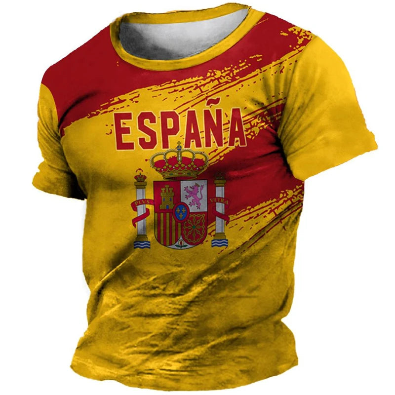 3D Print Spanish Flag Sports Quick-dry Breathable Men T-shirt Retro Harajuku Street Casual Fitness Loose  Short-sleeve  Clothing