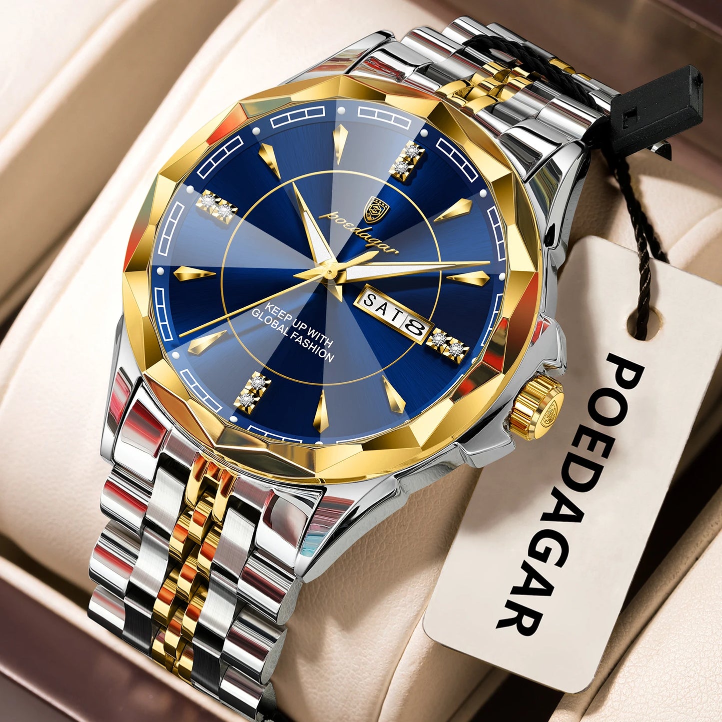 Antique White POEDAGAR Luxury Fashion Man Clock Top Business Waterproof Luminous Date Week Men's Watches Quartz Stainless Steel Men Wristwatch