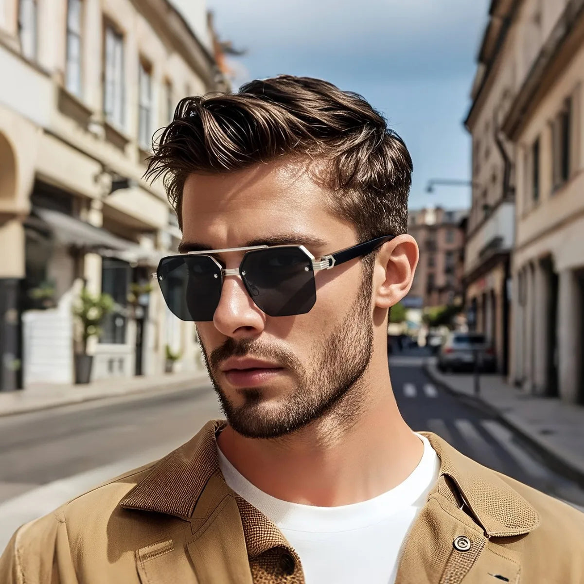 Rosy Brown New Retro Double Bridges Square Eyewear Metal Men Sunglasses Fashion Gradient Shades UV400 Women Sun Glasses