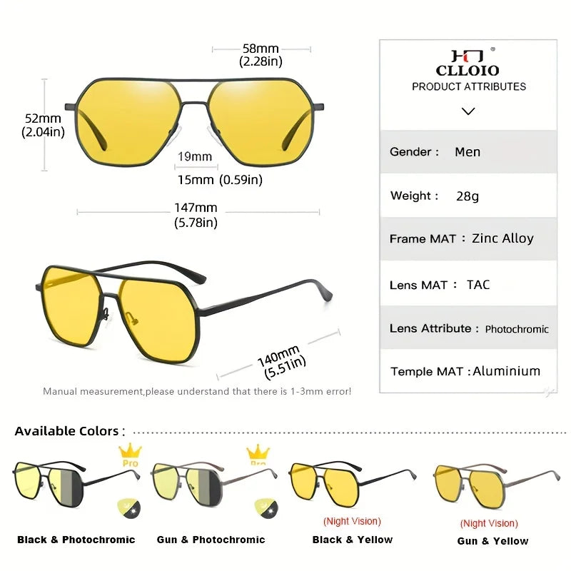 White Smoke CLLOIO Anti-glare Day Night Vision Glasses Men Women Polarized Driving Sun Glasses Square Aluminum Photochromic Sunglasses UV400