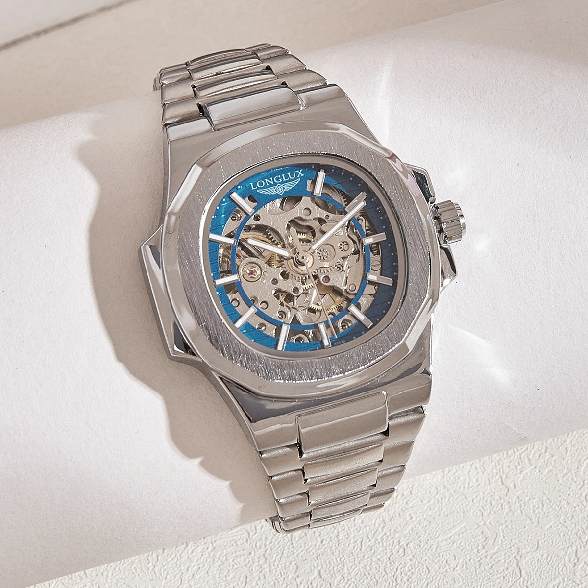 Lavender LONGLUX Men automatic mechanical watch luxury watches waterproof skeleton business cheap wholesale stainless steel gift watch