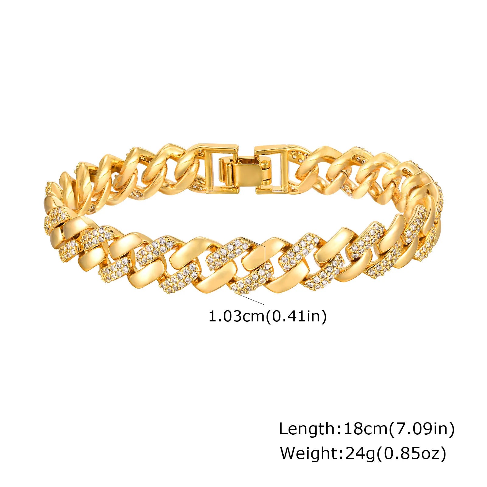 White Smoke Paperclip Chain Bracelet 14K Gold Plated Cubic Zirconia Watch Strap Chunky Link Adjustable Stackable Jewelry For Women Girl Gift